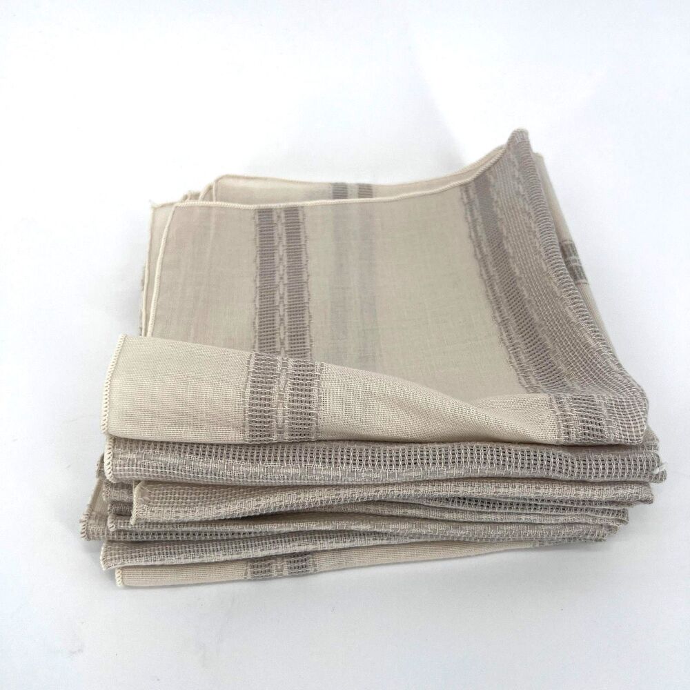 Cloth Napkins Woven Stripe Pattern Cream Color Set of 8 Shabby Chic Classic